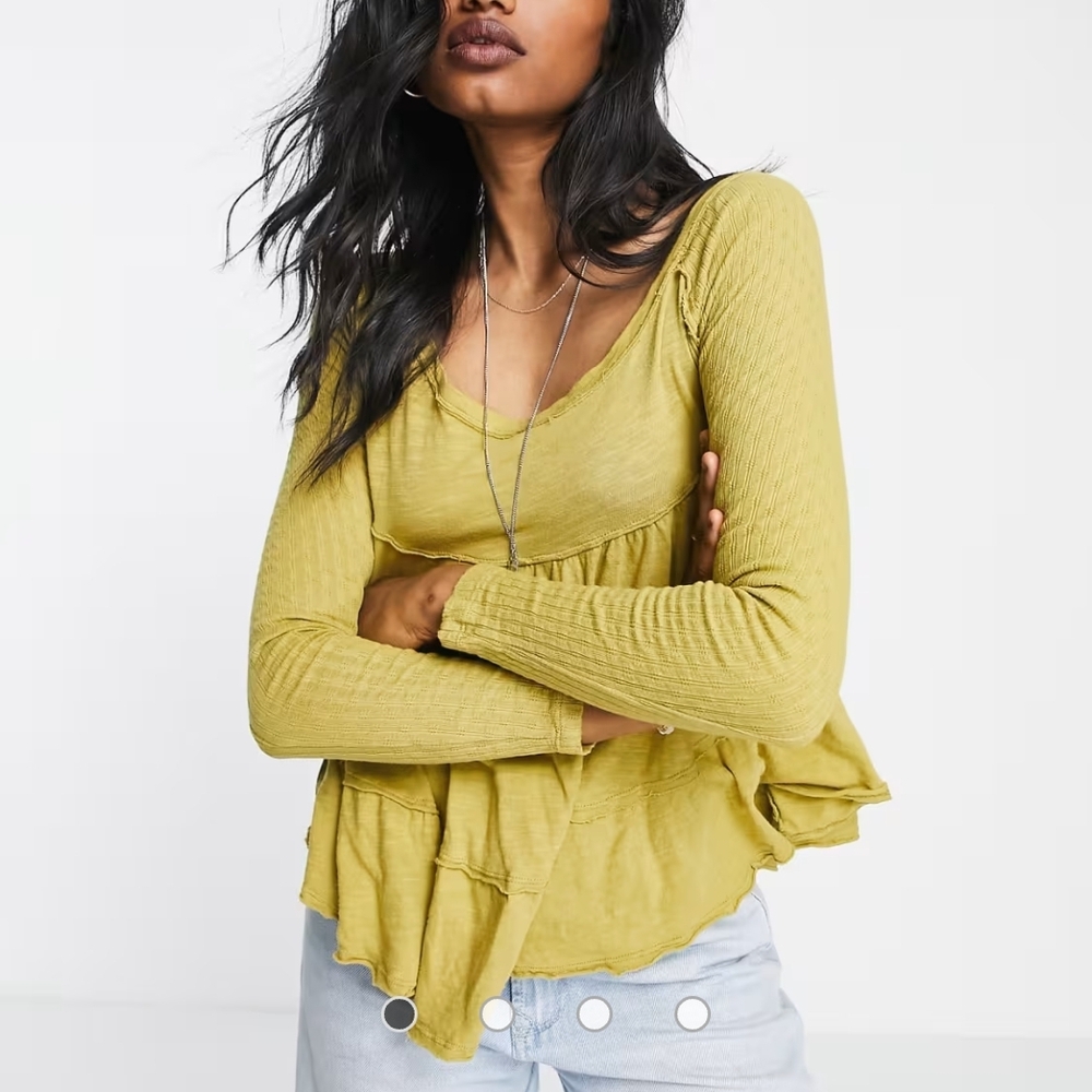 Free People Yellow Bell Sleeve Peplum Blouse
